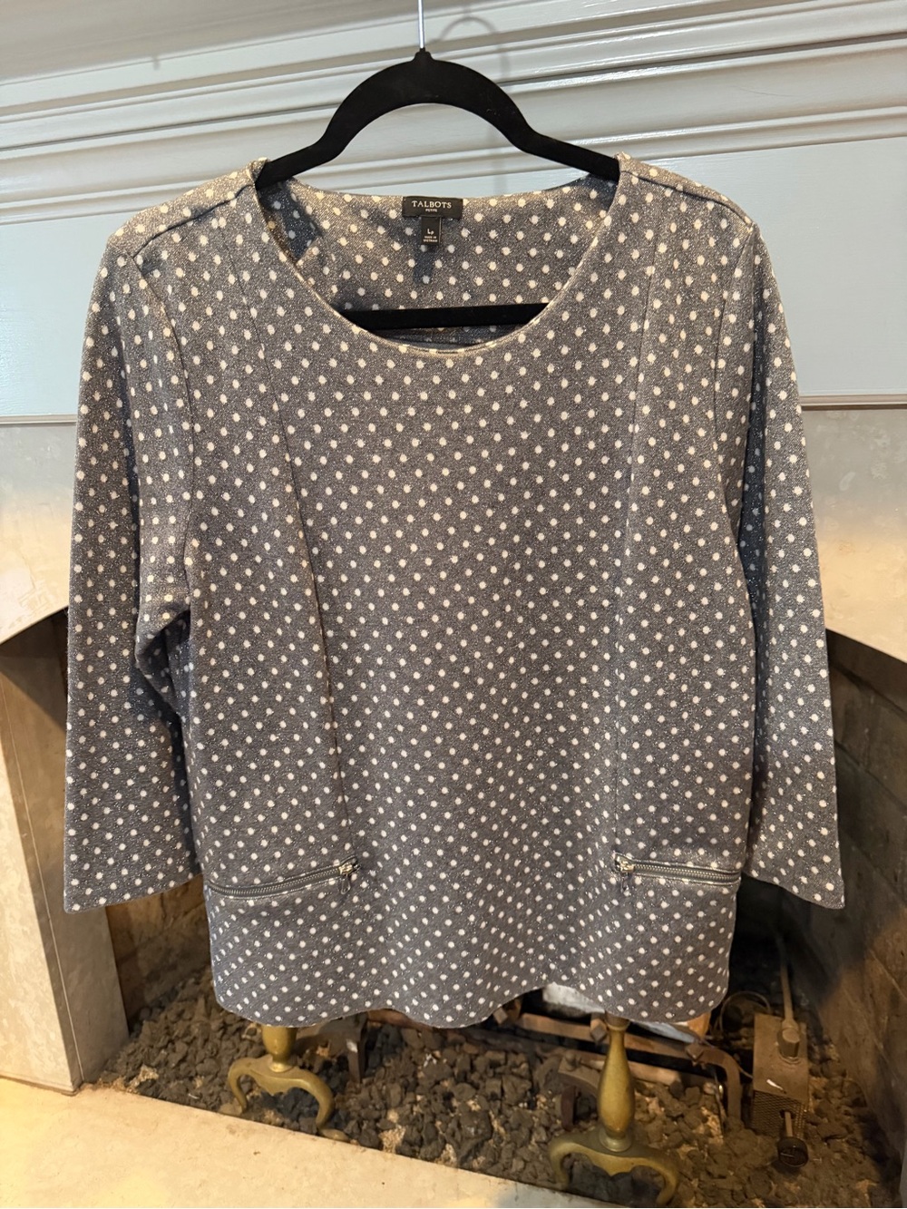 Talbots Gray Polka Dot Long Sleeve top with shimmer size Lp